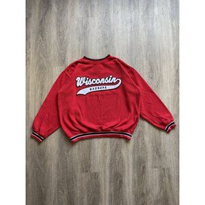 Vintage 90s Starter Wisconsin Badgers NCAA Red Crewneck Sweater Large Korea Made